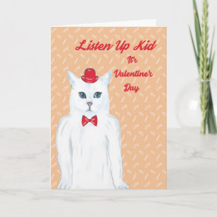 Festiva Tarjeta del día de San Valentín gato blanco, sombr