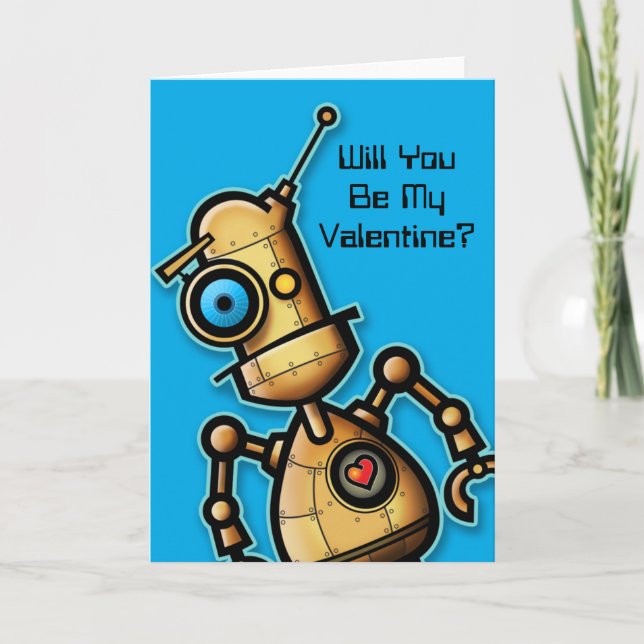 Festiva Tarjeta del día de San Valentín linda del robot (Anverso)