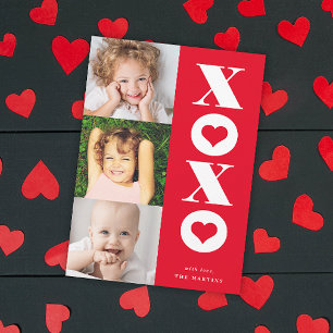 Festiva tarjeta del día de San Valentín xoxo con varias fo