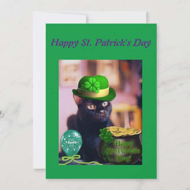 Festiva Tarjeta del día de St Patrick feliz con el gato (Anverso)