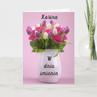 Tarjeta del día del nombre de Karina en polaco per