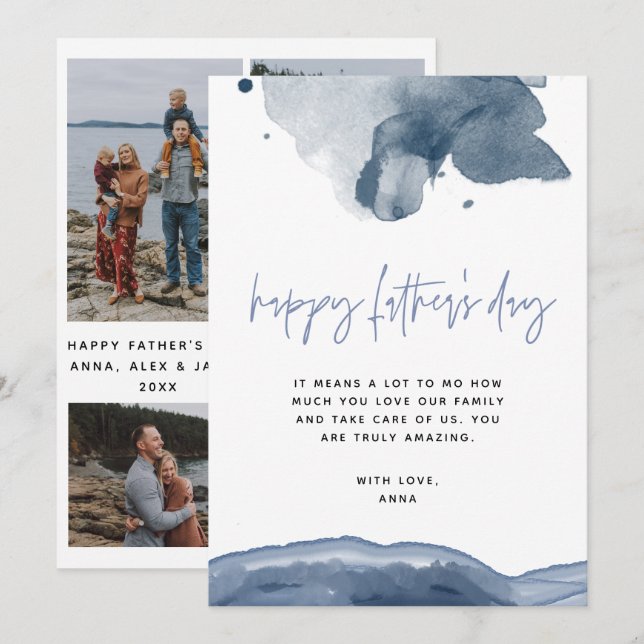 Festiva Tarjeta del Día del Padre Azul para el marido de f (Anverso / Reverso)