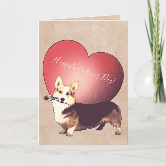 Festiva Tarjeta del el día de San Valentín del Corgi Galés (Anverso)