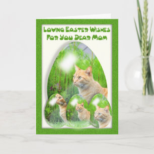 Festiva Tarjeta del huevo de Pascua, con los gatos, mamá,