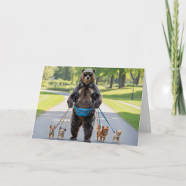 Festiva Tarjeta del oso paseando al perro