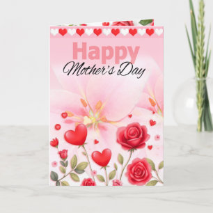 Festiva Tarjeta Día de la Madre Corazones y Rosas