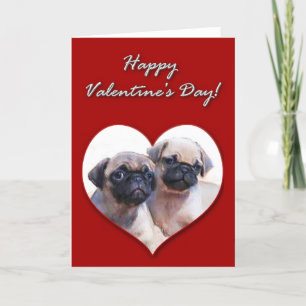 Festiva Tarjeta Día de San Valentín de cachorros de pug
