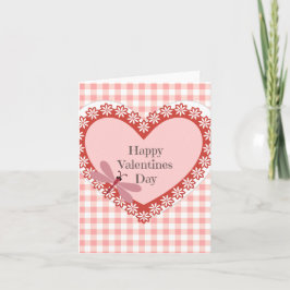 Festiva Tarjeta Día de San Valentín Gingham y Dragonfly