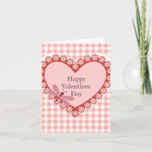 Festiva Tarjeta Día de San Valentín Gingham y Dragonfly
