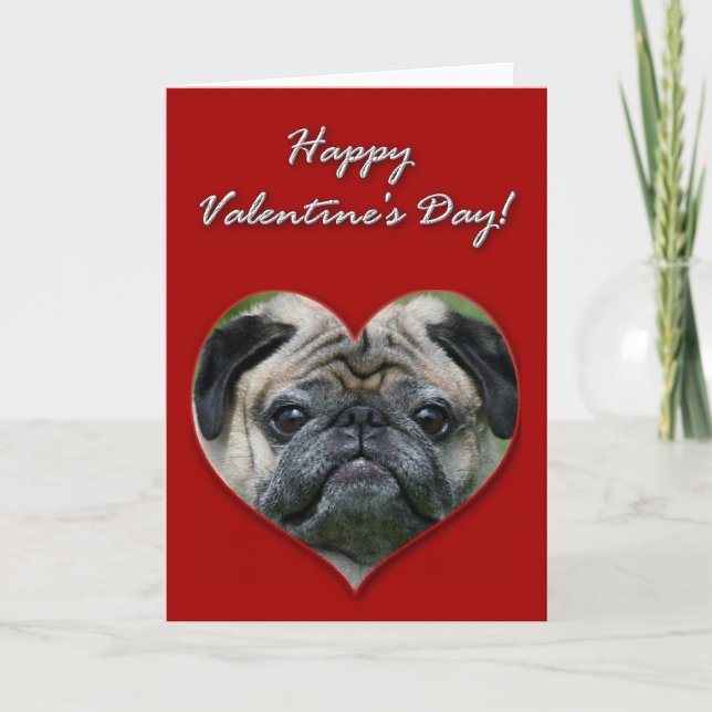 Festiva Tarjeta Día de San Valentín Pug (Anverso)