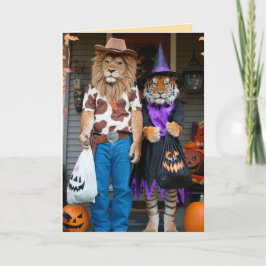Festiva Tarjeta divertida de Halloween de León/Tigre
