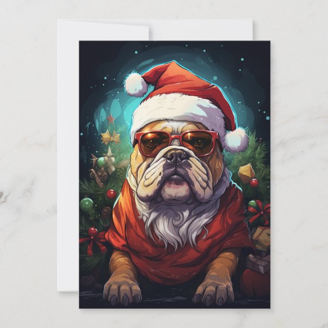 Festiva Tarjeta divertida de Navidades de Bulldog (Anverso)