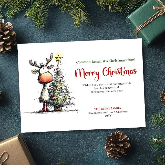 Festiva Tarjeta divertida de renos Navideños festivos (Festive Funny Reindeer Merry Christmas Card)