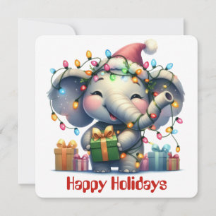 Festiva Tarjeta divertida de saludo navideño de elefante