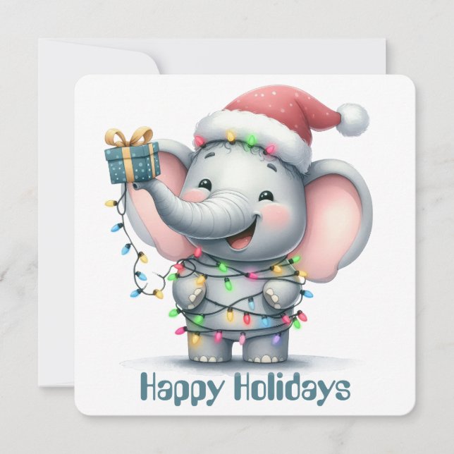 Festiva Tarjeta divertida de saludo navideño de elefante (Anverso)
