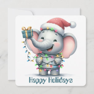 Festiva Tarjeta divertida de saludo navideño de elefante