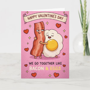 Festiva tarjeta divertida de San Valentín con bacon y huev