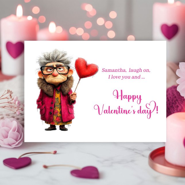 Festiva Tarjeta divertida de San Valentín de señora gruñon (Funny Grumpy Lady Valentine Card Bright Colors)
