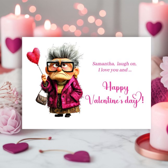 Festiva Tarjeta divertida de San Valentín para abuela abur (Funny Bored Granny Valentine Card Colorful Style)