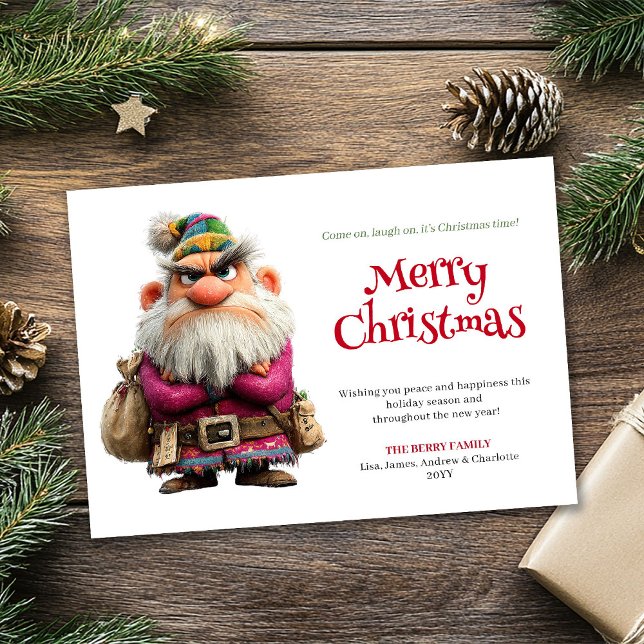 Festiva Tarjeta divertida de Santa gruñón descargable para (Funny grumpy Santa downloadable holiday greeting)