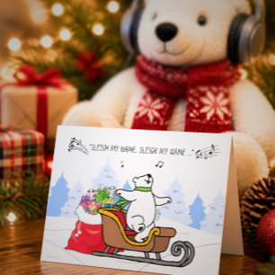 Festiva Tarjeta divertida de vacaciones de oso polar Sleig