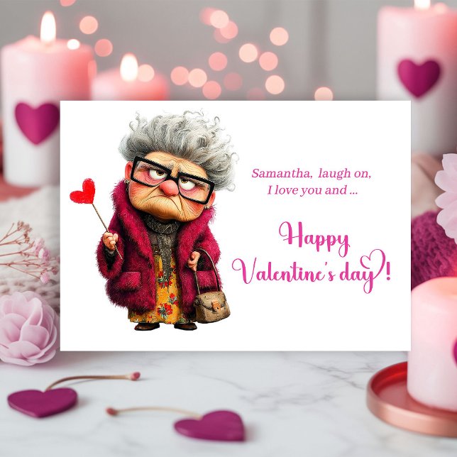 Festiva Tarjeta divertida del día de San Valentín con gest (Funny Bored Lady Eye Roll Valentine’s Day Card)