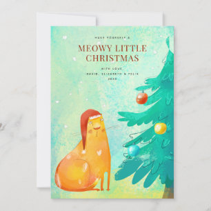 Festiva Tarjeta divertida Watercolor Cat Navidades
