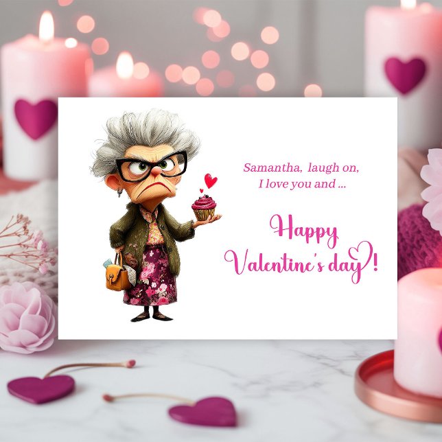 Festiva Tarjeta divertida y caprichosa de San Valentín par (Funny Whimsical Grumpy Lady Valentine Card)