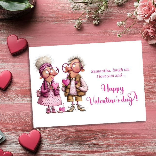 Festiva Tarjeta divertida y original de San Valentín para  (Funny Quirky Love Couple Valentine Card Hot Pink)