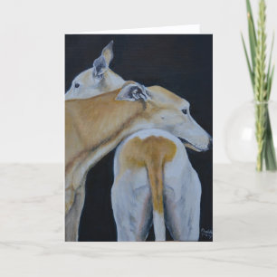 Festiva Tarjeta Doble de Arte con Perros Galgo Abrazados