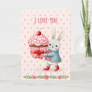 Festiva Tarjeta dulce de San Valentín con conejito lindo