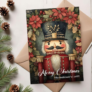 Festiva Tarjeta editable de cascanueces navideño retro enc