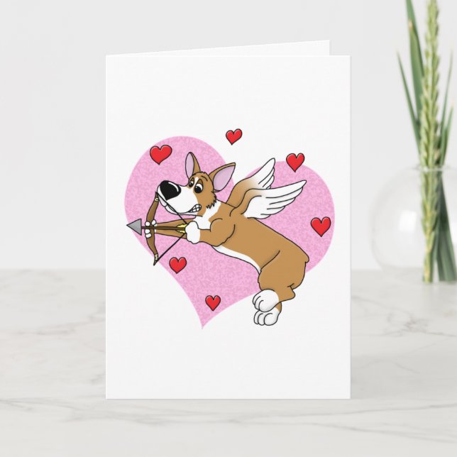 Festiva Tarjeta El día de San Valentín Cupid Corgi (Anverso)