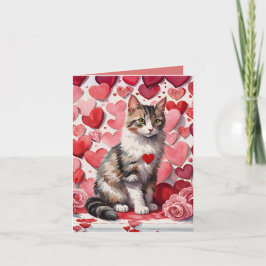 Festiva Tarjeta El día de San Valentín para gatos y corazo