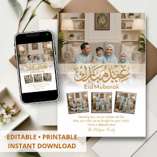Festiva Tarjeta elegante de Eid Mubarak con foto familiar