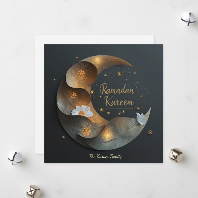 Festiva Tarjeta elegante de Hilal personalizada Ramdan Kar (Anverso/Reverso In Situ)