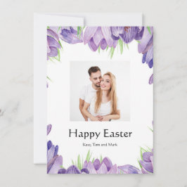 Festiva Tarjeta elegante de Pascua con foto floral en acua