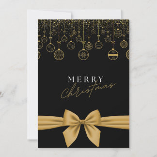 Festiva Tarjeta elegante negra y dorada "Feliz Navidad"