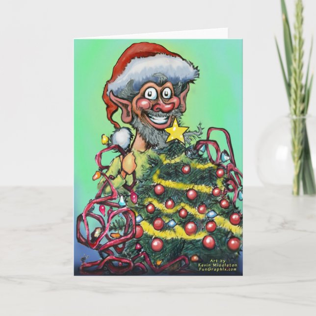Festiva Tarjeta Elf Christmas Tree (Anverso)