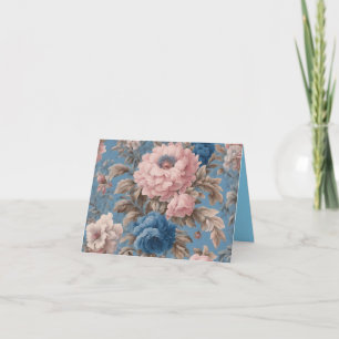 Festiva Tarjeta en blanco de flores azules y rosas de esti