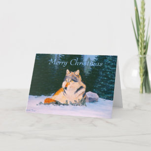 Festiva Tarjeta en blanco para Navidades de lobo de madera