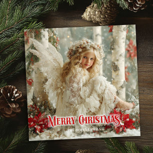 Festiva Tarjeta épica angelical ángel poinsettias rojas et