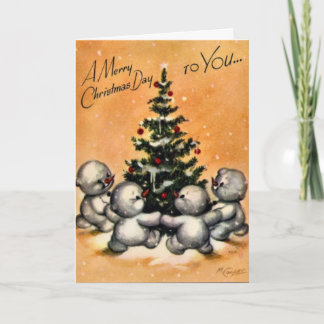 Festiva Tarjeta familiar de Snowman de Vintage KRW - Perso
