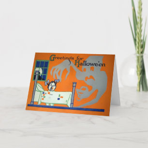 Festiva Tarjeta fantasma de Halloween de terror vintage