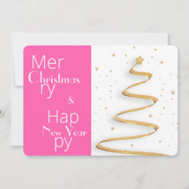 Festiva Tarjeta Feliz Año Nuevo Rosa Y Blanca Feliz Navida