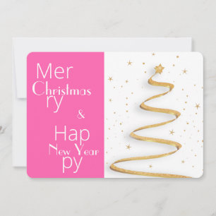 Festiva Tarjeta Feliz Año Nuevo Rosa Y Blanca Feliz Navida