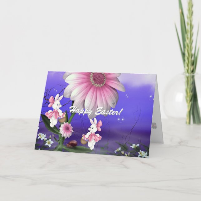 Festiva Tarjeta feliz del conejito de pascua (Anverso)