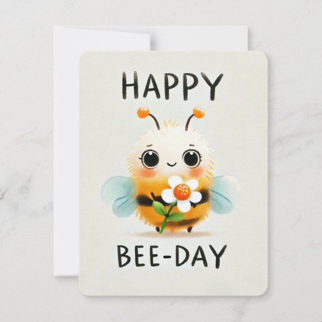 Festiva Tarjeta Feliz Día de Abejas - Abeja con Flor (Anverso)