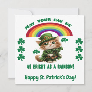 Festiva Tarjeta Feliz Día de San Patricio   Gato Duende