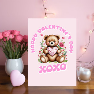Festiva Tarjeta Feliz Día de San Valentín con Osito de Pel